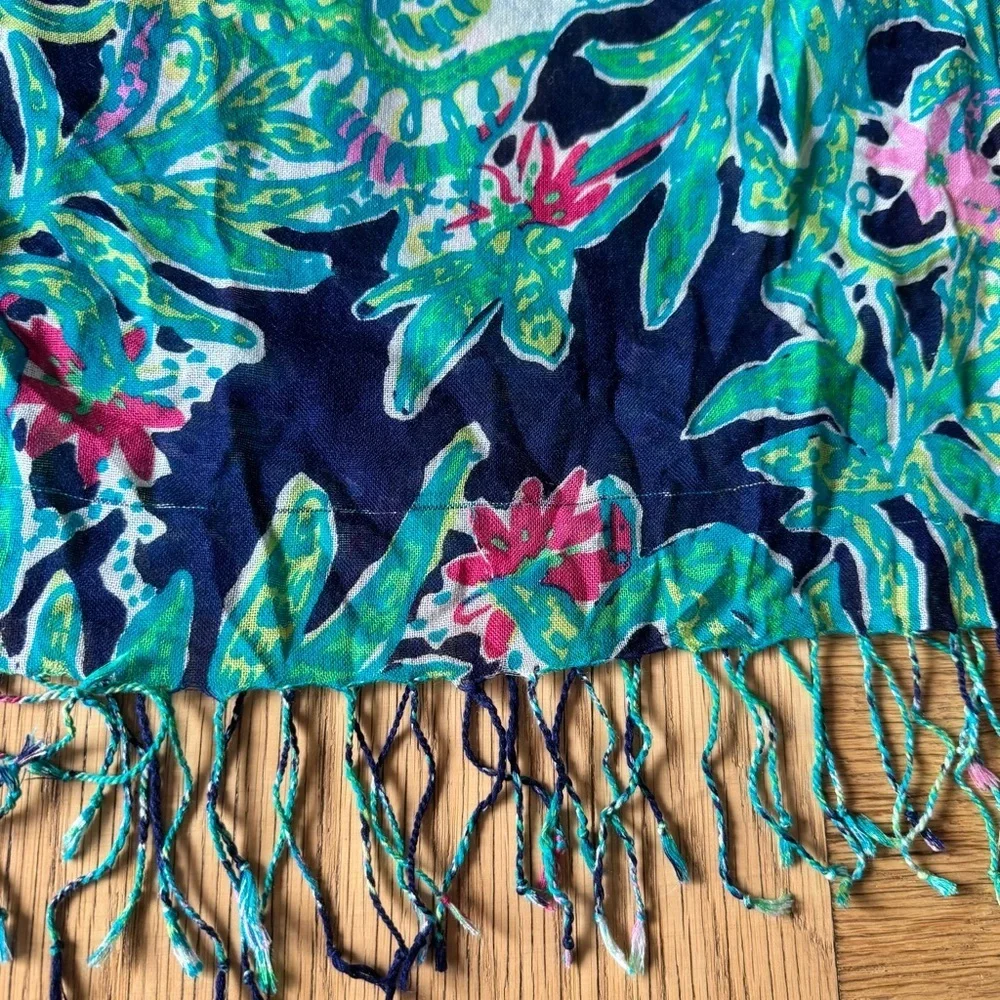 Lilly Pulitzer Silk Cashmere Scarf Blue Green Floral